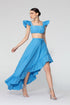Electric Blue High Waist Asymmetric Flounce Detailed Long Skirt